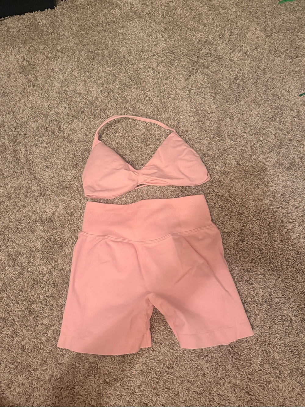 Pink Two-Piece Active Set - Bralette + High-Waist Shorts